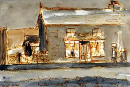 KAREL LEK mixed media - old shop frontage and buildings, signed, 13 x 20cms Provenance: deceased