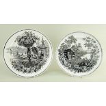 TWO UNCOMMON SWANSEA DILLWYN PLATES WITH MONOCHROME TRANSFERS comprising 'Oriental Basket' featuring