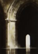 NAOMI TYDEMAN watercolour - architectural view of part of St David's Cathedral, signed, 33 x 22.5cms