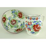 A BAKER BEVANS & IRWIN SWANSEA JUG & BOWL the jug of baluster form with moulded handle, the bowl