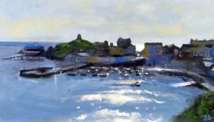 DAI DAVID oil on panel - Tenby harbour on a bright day, entitled verso 'Glistening Harbour,