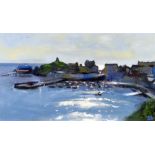 DAI DAVID oil on panel - Tenby harbour on a bright day, entitled verso 'Glistening Harbour,
