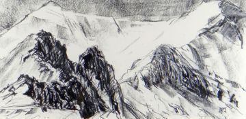 ALED PRICHARD JONES pastel - Eryri in winter, entitled verso 'Crib Goch Pinnacles', signed with