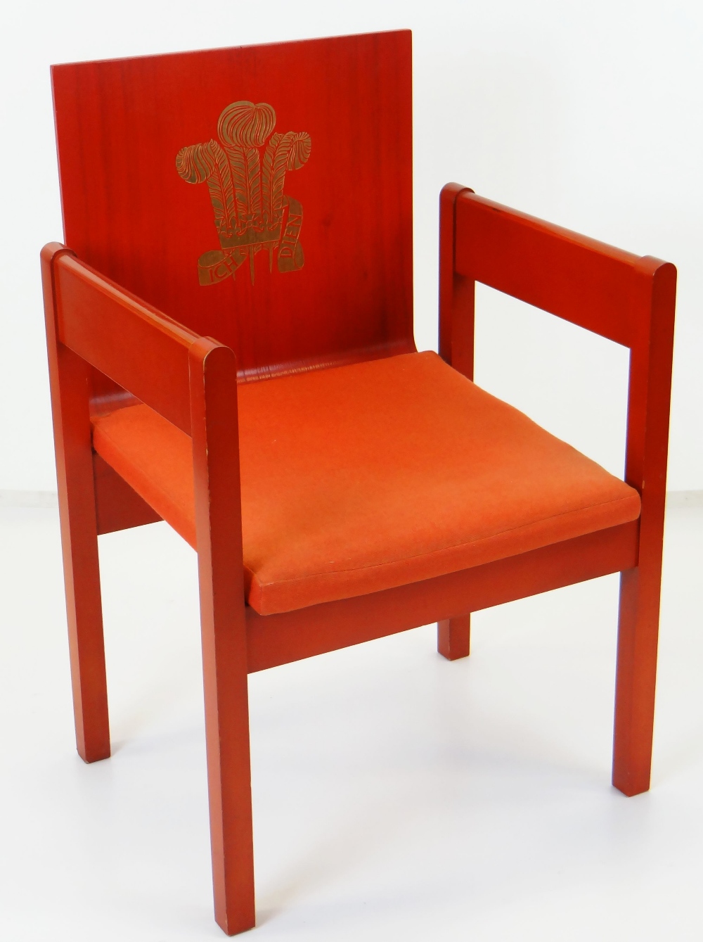 A 1969 PRINCE OF WALES INVESTITURE CHAIR by Lord Snowdon, built in stained beech and plywood with