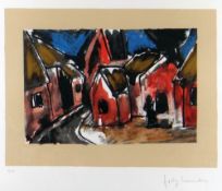 JOSEF HERMAN limited edition (3/150) colour print - figure seated in village with church, signed, 44