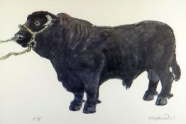 SIR KYFFIN WILLIAMS RA artist's proof print - Welsh Black standing bull, signed in full, 39 x