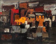 DONALD McINTYRE early oil on board - colourful depiction of houses, signed in full, circa 1966, 39 x