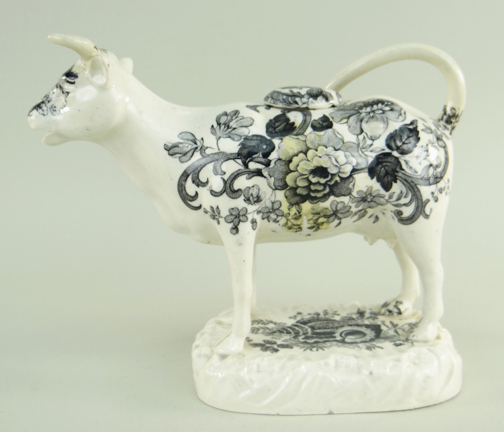 A GLAMORGAN POTTERY COW CREAMER with tail as loop handle, standing on a naturalistic oval base, - Image 2 of 21