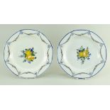 PAIR OF SWANSEA HAYNES, DILLWYN & CO EARTHENWARE PLATES of notched circular form, painted with a