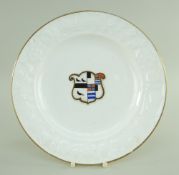 SWANSEA PORCELAIN PLATE having moulded floral borders, gilt rims and centred painted and gilded