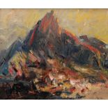GARETH PARRY oil on canvas - dramatic Eryri view, entitled verso 'Tryfan, Evening', signed, 50 x