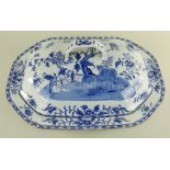 A LARGE SWANSEA PEARLWARE TUREEN & COVER IN THE ELEPHANT ROCK PATTERN of shallow form, blue and