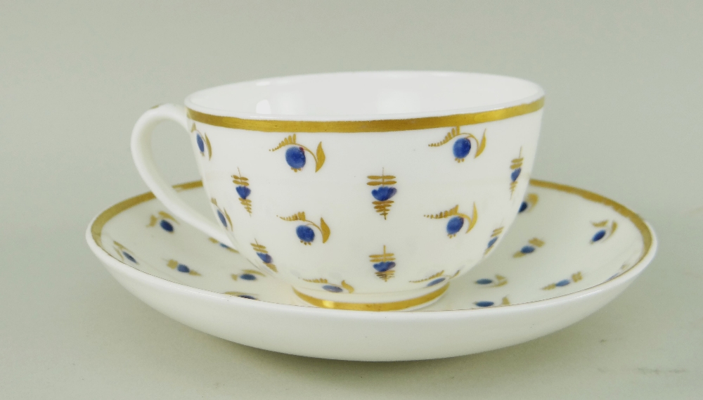 A NANTGARW PORCELAIN HENSOL CASTLE CUP & SAUCER painted with scattered blue enamel berries and - Image 2 of 2