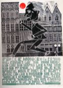 PAUL PETER PIECH limited edition (18/25) three colour linocut poster - entitled 'Powder Monkey (