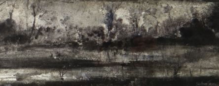 JOHN KNAPP-FISHER watercolour - early landscape with trees in marshland, entitled verso 'Heath and