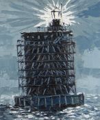 DAVID SMITH RE oil on board - impasto study of a World War I anti-submarine tower, entitled verso '