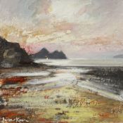 PETER KETTLE oil on canvas laid to board - Gower coastal scene, entitled 'Three Cliffs', signed,