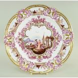 A FINE & VERY RARE NANTGARW PORCELAIN PLATE IN THE MEISSEN STYLE lavishly decorated in puce