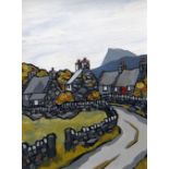 DAVID BARNES oil on board - traditional Eryri village, north Wales, entitled verso Welsh