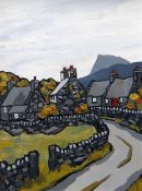 DAVID BARNES oil on board - traditional Eryri village, north Wales, entitled verso Welsh