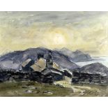 SIR KYFFIN WILLIAMS RA watercolour and pencil - old dry-stone walls and Caernarfonshire farm near