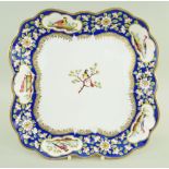A NANTGARW PORCELAIN SQUARE DISH FROM THE CARDIFF CASTLE SERVICE of cruciform with alternating lobed