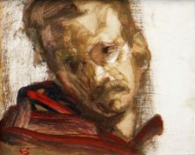 KEVIN SINNOTT oil on board - head portrait of moustached man, signed with initials, 20.5 x 25cms