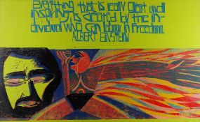 PAUL PETER PIECH colour screen print on green paper - image with words of Albert Einstein '