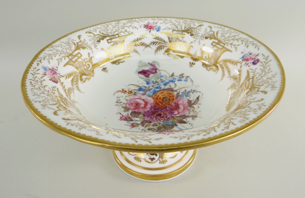 AN IMPRESSIVE SWANSEA GILDED & FLORAL PORCELAIN TAZZA circular based with flared body and twin - Image 4 of 5