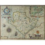 JOHN SPEED coloured antiquarian map of Anglesey 'Antiently called Mona' dated 1610, with inset of