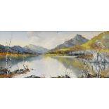 CHARLES WYATT WARREN oil on board - entitled 'Snowdon from Fachwen', signed, 23 x 54cms