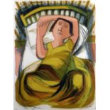 JAMES CRESSER TARR (1905-1996) small edition colour lithograph, entitled 'Woman on a Bed', signed