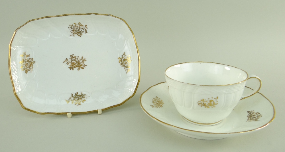 A SWANSEA PORCELAIN PART TEA SERVICE WITH BASKET WEAVE MOULDING comprising breakfast cup with - Image 2 of 2