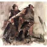 WILLIAM SELWYN artist's proof colour print - two working figures, title in pencil 'Codi Tatws' (