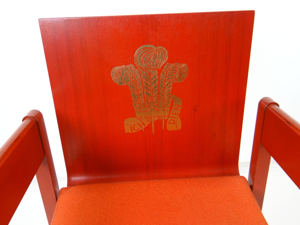 A 1969 PRINCE OF WALES INVESTITURE CHAIR by Lord Snowdon, built in stained beech and plywood with - Image 3 of 3