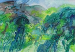 BERT ISAAC watercolour - landscape, entitled verso 'Green Wood', signed and dated 1980, 22 x 32cms