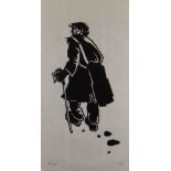 SIR KYFFIN WILLIAMS RA limited edition (71/150) woodcut - figure of a mole catcher, entitled 'Huw