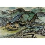 DAVID SMITH RE watercolour - expansive South Wales valleys scene, signed, 38x 55.5cms Provenance: