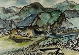 DAVID SMITH RE watercolour - expansive South Wales valleys scene, signed, 38x 55.5cms Provenance: