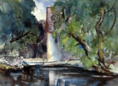 ARTHUR H S RICHARDS watercolour - woodland with building, possibly a mill, signed, 27 x 37cms