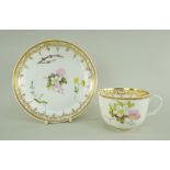 A SWANSEA PORCELAIN CUP & SAUCER the cup with ear-shaped loop handle, locally decorated with flowers