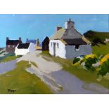 DONALD McINTYRE acrylic - entitled verso on artist's handwritten label 'The White Cottages',