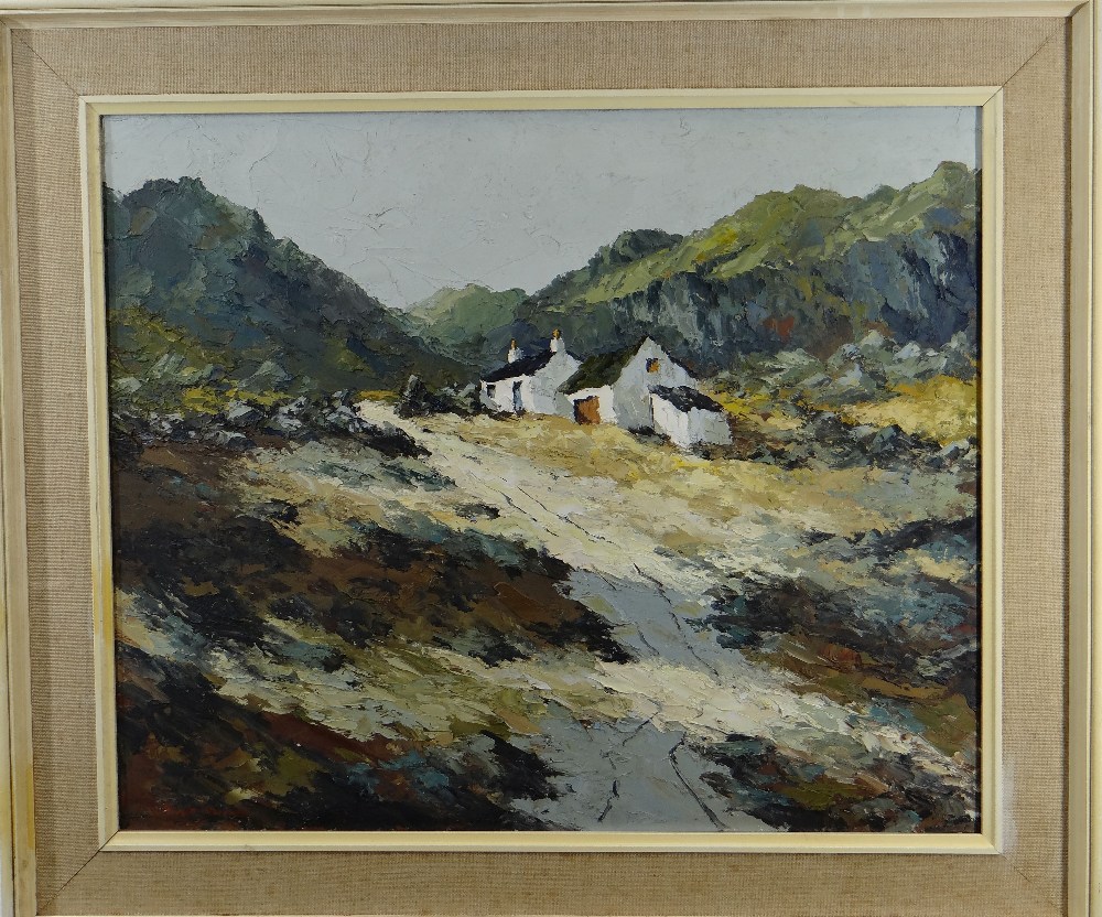 CHARLES WYATT WARREN oil on board - desolate whitewashed house in mountain landscape, signed, 48 x - Image 2 of 2