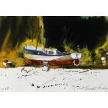 JOHN KNAPP-FISHER watercolour - entitled verso 'Buzz's Boat, Solva', signed and dated 1988, 9 x