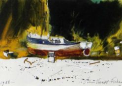 JOHN KNAPP-FISHER watercolour - entitled verso 'Buzz's Boat, Solva', signed and dated 1988, 9 x