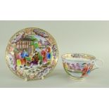 A SWANSEA PORCELAIN CHINOISERIE MANDARIN CUP & SAUCER the cup with ring and scroll handle,