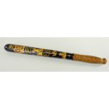 AN EARLY VICTORIAN FRUITWOOD TRUNCHEON FOR NEATH BORO POLICE having a bulbous ribbed handle, painted