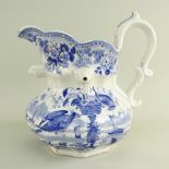 A SWANSEA DILLWYN POTTERY POUCH SHAPED PUZZLE JUG octagonal based, the bellied body of faceted and