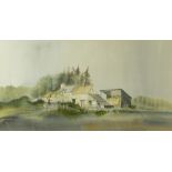 MALCOLM EDWARDS watercolour - farm scene, signed and dated '80, entitled verso 'Plas, Ucha, Cilcain,