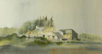 MALCOLM EDWARDS watercolour - farm scene, signed and dated '80, entitled verso 'Plas, Ucha, Cilcain,